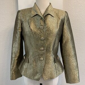 Vtg Rickie Freeman For TJ Nites Neiman Marcus Gold Jacket 6P Rhinestone Buttons